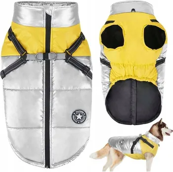 Obleček pro psa Zimní voděodolná bunda/vesta pro psa, stříbrno-žlutá, reflexní, velikost S