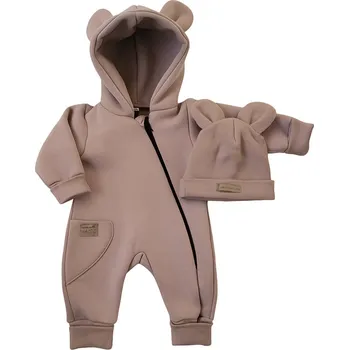 Dětský overall Kazum Oteplený dětský overal bez šlapek s kapucí + čepička, 2D, kakao Velikost: 62 (2-3m)