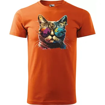 Pánské tričko Sablio Tričko s potiskem Cool Cat - oranžové 5XL