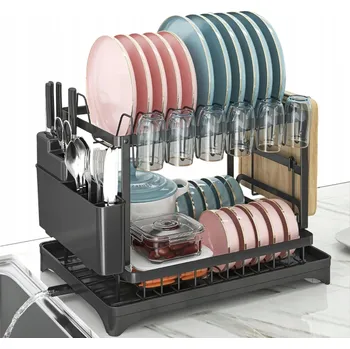 Odkapávač na nádobí ODKAPÁVAČ NA NÁDOBÍ DVOUÚROVŇOVÝ NA TALÍŘE PŘÍBORY ČERNÝ