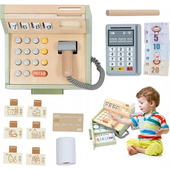 Hra na obchod DŘEVĚNÁ POKLADNA S PŘÍSLUŠENSTVÍM PRODEJNY HRAČKA VZDĚLÁVACÍ