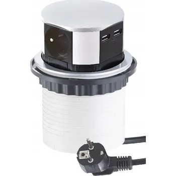 Elektrická zásuvka Zásuvka do desky stolu Design Light stříbrná 3x230V + 2xUSB s uzemněním