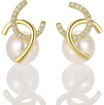 Náušnice Flamenco Mystique Náušnice z nerezové oceli pokovené 14k zlatem, kubická zirkonie, perly KST3515