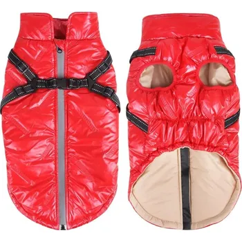 Obleček pro psa Zimní bunda pro psa, voděodolný a zateplený kabát s postrojem, červená, velikost S