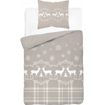 Povlečení Povlečení Vánoční saténové 140x200 Sobi Hvězdičky Béžové