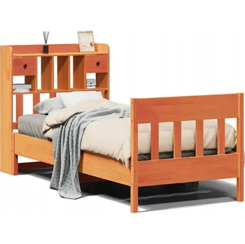 Postel Dřevěná postel z borovicového dřeva s čelem, voskový hnědý, 228,5 x 106 x 110 cm