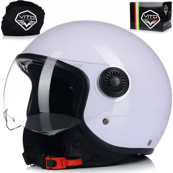 Helma na motorku MOTOCYKLOVÁ PŘILBA OTEVŘENÁ | VITO LORETO | LEHKÁ BÍLÁ LESKLÁ PŘILBA NA SKÚTR NEBO CHOPPER