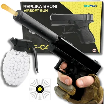 PISTOLE NA PLASTOVÉ KULIČKY GLOCK KOVOVÁ S TLUMIČEM ASG 6mm + DÁREK KULIČKY