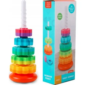 Hračka pro nejmenší ZAKROUCENÁ VĚŽ PYRAMIDA DUHOVÁ VZDĚLÁVACÍ SPIRÁLA BAREVNÁ MONTESSORI XXL