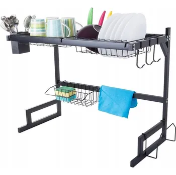 Odkapávač na nádobí Odkapávač na nádobí 65 cm nad dřez s držákem na příbory, kovový