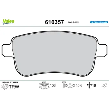 Brzdová destička Sada brzdových destiček, vždy 4 kusy v sadě VALEO 610357