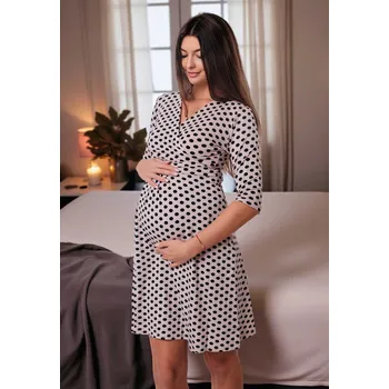 Těhotenské šaty Mama L'amour Těhotenské a kojící šaty Chelsea 3v1 - béžové s puntíky, 3/4 rukáv Velikost: XS