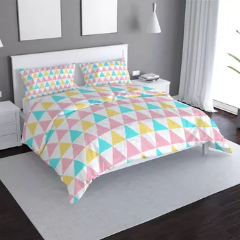 Povlečení Sablio Povlečení Tříbarevné trojúhelníky - 140x220 / 90x70