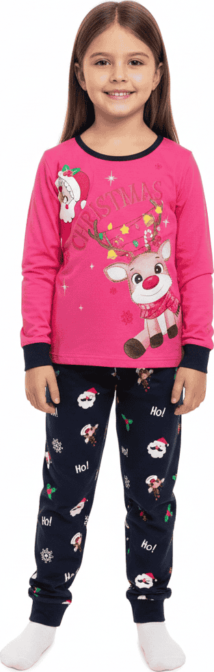 VÁNOČNÍ PYŽAMO SE SOBEM ZIMA26 Barva: Tmavěmodrá s růžovou, Velikost: 110