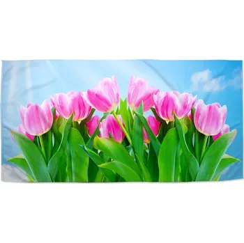 Osuška Sablio Ručník Růžové tulipány - 70x140 cm