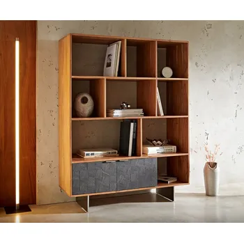 Komoda Skříň Teele 115x150 cm přírodní akácie 2 dvířka podnož nerezová