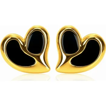 Náušnice Flamenco Mystique Náušnice z nerezové oceli pokovené 14k zlatem, výrazná černá srdíčka KST3481CZ