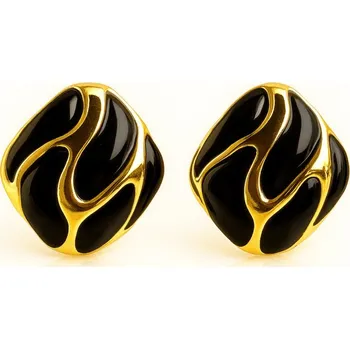 Náušnice Flamenco Mystique Náušnice z nerezové oceli pokovené 14k zlatem, ozdobné černé KST3479CZ