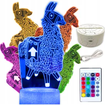 Lampička Noční Lampa Stolní pro Děti Fortnite Lama Battle Royale LED 3D + Dálkové Ovládání