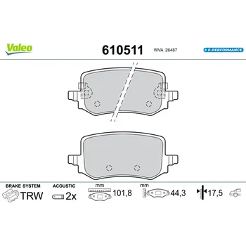 Brzdová destička Sada brzdových destiček, vždy 4 kusy v sadě VALEO 610511