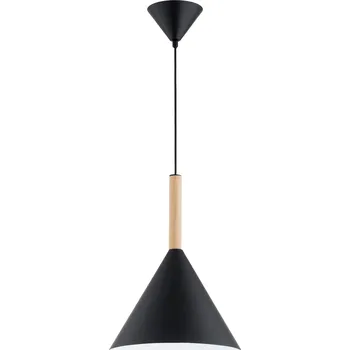 Lampa lustr závěsný dřevo kov černý stínidlo kužel FUKS 61471A