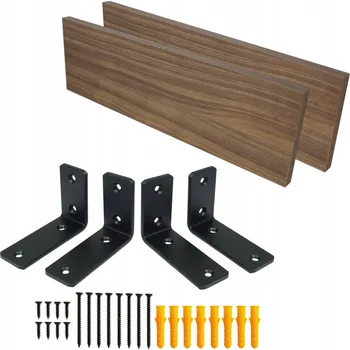 police 2x Nástěnná police ořech 400 mm laminovaná deska nábytková + držák