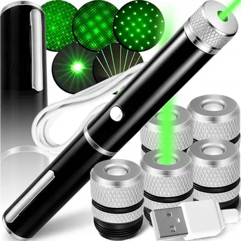 ZELENÝ LASEROVÝ UKAZATEL PROPISKA S VÝKONNÝM PAPRSKEM, 5 NÁSTAVCŮ + KABEL