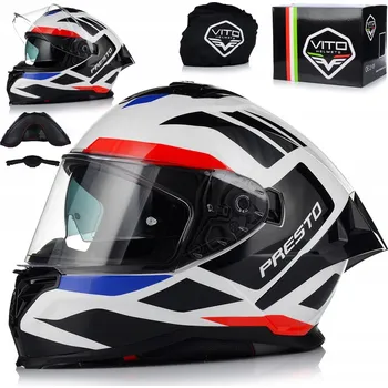 Helma na motorku MOTOCYKLOVÁ PŘILBA | VITO PRESTO AERO | BÍLÁ LESKLÁ, SYSTÉM PINLOCK + SLUNEČNÍ CLONA