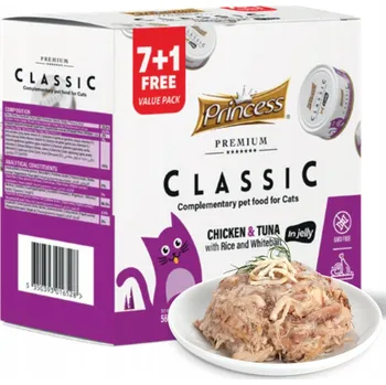 Krmivo pro kočku Princess 70g 100% Maso Kuřecí Tuňák Šprotka mokré krmivo pro kočky 7+1