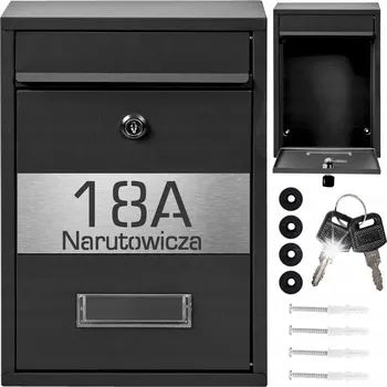 Poštovní schránka ČERNÁ KOMPAKTNÍ POŠTOVNÍ SCHRÁNKA NA DOPISY RIB + LAMINÁT S ADRESOU A ULICÍ