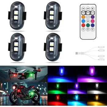 Přídavný světlomet Bezdrátová LED Stroboskopická Lampa Silné Bílé + Barevné Světlo 4 ks Dálkové Ovládání