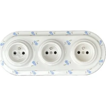 vypínač Keramická trojnásobná zásuvka / vypínač , bílá malovaná, POMNĚNKY