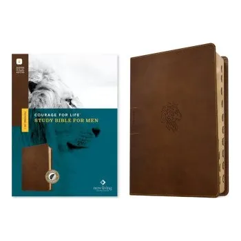 NLT Courage for Life Study Bible for Men, Filament-Enabled Edition (Leatherlike, Rustic Brown Lion, Indexed) (Tyndale,Ann White)(Kniha)