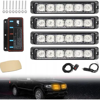 Maják 4x ORANŽOVÁ LED STROBOSKOPICKÁ SVĚTLA VÝSTRAŽNÁ AUTOPŘEPRAVNÍK 12V 6LED 16VZORŮ IP67