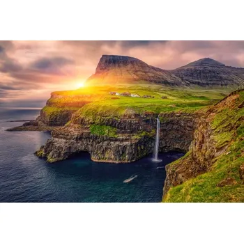 Obraz Obraz Na Plátně Západ Slunce Mezi Horami a Vodopádem 30x20