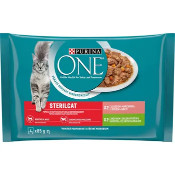 Krmivo pro kočku PURINA ONE STERILCAT mokré krmivo pro kočky Losos a Krůta v omáčce 4x85g