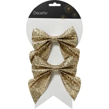 Vánoční dekorace Mašle ozdobná na klipu zlatá brokátová 2ks