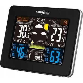 Meteostanice BEZDRÁTOVÁ METEOROLOGICKÁ STANICE S HYGROMETREM, DCF A NAPÁJECÍM ADAPTÉREM GreenBlue GB523