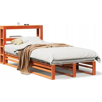 Postel Dřevěná postel z borovice s poličkami, voskový hnědá, 209 x 81 x 82 cm