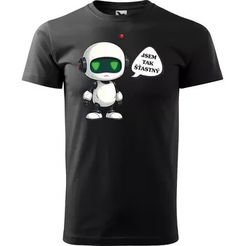 Sablio Tričko s potiskem Šťastný robot - černé 4XL
