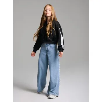 Dívčí džíny Sinsay - Džíny širokého střihu s krajkovými pruhy - modrá - 821HB-50J - 821HB-50J-158