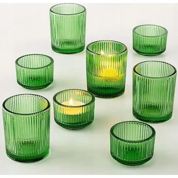 Svícen Skleněné svícny na čajové svíčky, dekorativní sada 8 ks, zelené