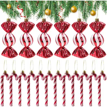 Vánoční dekorace VÁNOČNÍ BAŇKY CUKROVÉ TYČINKY NA VÁNOČNÍ STROMEČEK OZDOBY SADA 18KS
