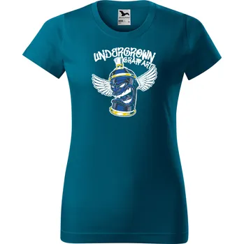 Dámské tričko levne-damske-bavlnene-tricko-potisk-sprej Velikost dámská trička Basic: XL šířka 56, délka 67, Odstín dámské tričko Basic: Petrolejové