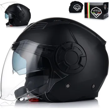 Helma na motorku MOTOCYKLOVÁ PŘILBA | VITO ISOLA | OTEVŘENÁ MATNÁ ČERNÁ PŘILBA NA SKÚTR CHOPPER + SLUNEČNÍ CLONA