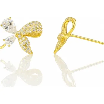 Náušnice Flamenco Mystique Náušnice z nerezové oceli pokovené 14k zlatem, mašle s kubickou zirkonií KST3494