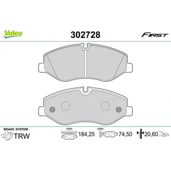 Brzdová destička Sada brzdových destiček, vždy 4 kusy v sadě VALEO 302728