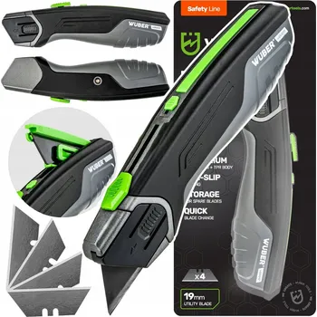 Pracovní nůž NŮŽ NA TAPETY 19 MM VÝSUVNÝ KOVOVÝ TAPECIAK 4 ČEPELE ČALOUNICKÁ ČEPEL