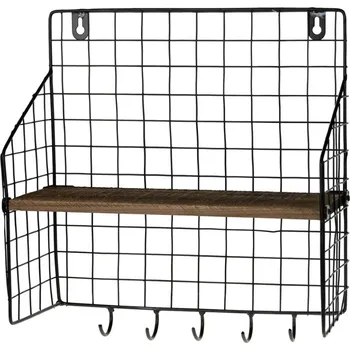 police Nástěnná police s 5 háčky LOFT 28x30 cm