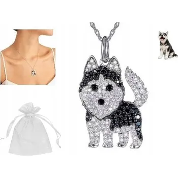 Náhrdelník Náhrdelník pro dívku Pejsek Husky Pes Zirkony Stříbrný Krásný Sladký